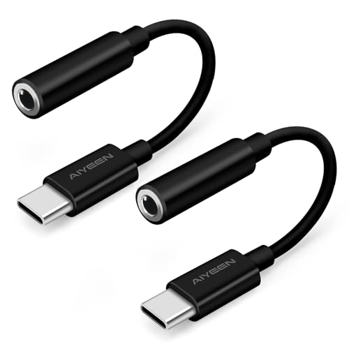 Verbesserter USB-C-auf-3,5-mm-Klinkenstecker-Kopfhörer-Adapter (2 Stück), DAC-Kopfhörer-Adapter, kompatibel mit iPhone 15-Serie, Samsung, Pixel, iPad (schwarz) von AIYEEN