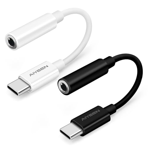 Verbesserter USB-C-auf-3,5-mm-Klinkenstecker-Kopfhörer-Adapter (2 Stück), USB-C-auf-Aux-Kopfhörer-Audio-Adapter, Kopfhörer-Adapter kompatibel mit iPhone 15-Serie, Samsung, Pixel, iPad (gemischt) von AIYEEN