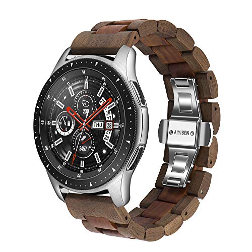 AIYIBEN Holz Armband 22mm Kompatibel mit Samsung Galaxy Watch 3 45mm/Gear S3 46mm,Holz Edelstahl Uhrenarmband Schnellverschluss Armband Armband Armband für Amazfit GTR 47mm (Walnuss und Rot 22MM) von AIYIBEN