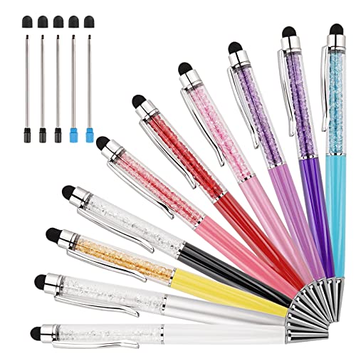 AIYIBEN Stylus Kugelschreiber 10 Stück 2 in 1 Bling Kristall Diamant Stift Kapazitiver Touch Pen Ersatz Nachfüllung Schwarz und Blaue Tinte für iPhone iPad Kindle Touchscreen-Gerät (Set) von AIYIBEN