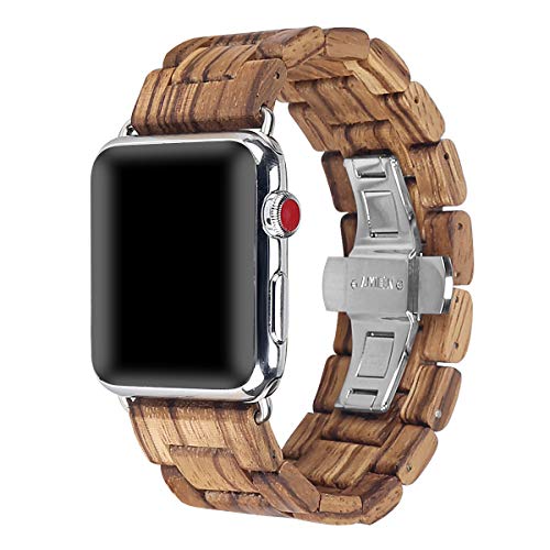 AIYIBEN Uhrenarmband aus Holz 38mm/40mm/41mm mit Schmetterlingsschnalle aus Edelstahl, kompatibel mit der iWatch Ultra 2 SE Serie 1 2 3 4 5 6 7 8 9 (Zebra) von AIYIBEN