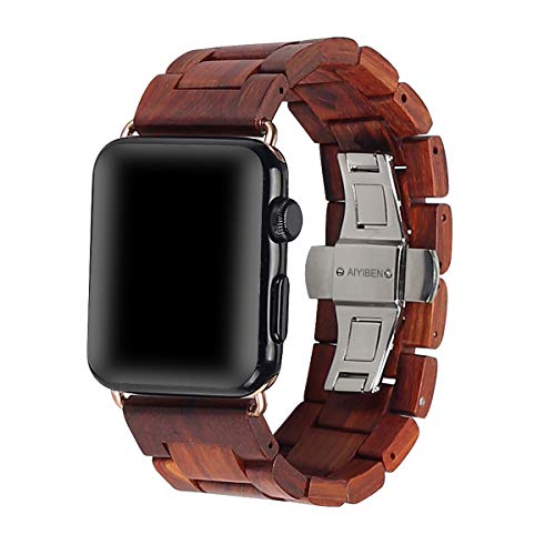 AIYIBEN Uhrenarmband aus Holz 38mm/40mm/41mm mit Schmetterlingsschnalle aus Edelstahl, kompatibel mit der iWatch Ultra 2 SE Serie 1 2 3 4 5 6 7 8 9 (rot) von AIYIBEN