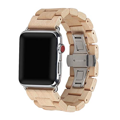 AIYIBEN Uhrenarmband aus Holz 42mm/44mm/45mm/49mm mit Schmetterlingsschnalle aus Edelstahl, kompatibel mit der iWatch Ultra 2 SE Serie 1 2 3 4 5 6 7 8 9 (Maple) von AIYIBEN