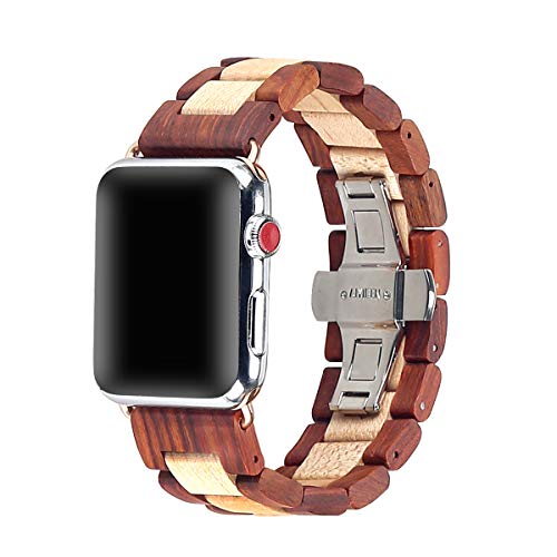 AIYIBEN Uhrenarmband aus Holz 42mm/44mm/45mm/49mm mit Schmetterlingsschnalle aus Edelstahl, kompatibel mit der iWatch Ultra 2 SE Serie 1 2 3 4 5 6 7 8 9 (Red Sandalwood Maple) von AIYIBEN