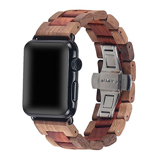 AIYIBEN Uhrenarmband aus Holz 42mm/44mm/45mm/49mm mit Schmetterlingsschnalle aus Edelstahl, kompatibel mit der iWatch Ultra 2 SE Serie 1 2 3 4 5 6 7 8 9 (Walnussrotes Sandelholz) von AIYIBEN