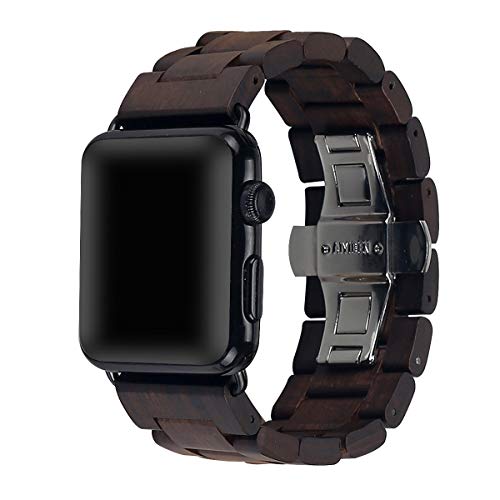 AIYIBEN Uhrenarmband aus Holz 42mm/44mm/45mm/49mm mit Schmetterlingsschnalle aus Edelstahl, kompatibel mit der iWatch Ultra 2 SE Serie 1 2 3 4 5 6 7 8 9 (braun) von AIYIBEN