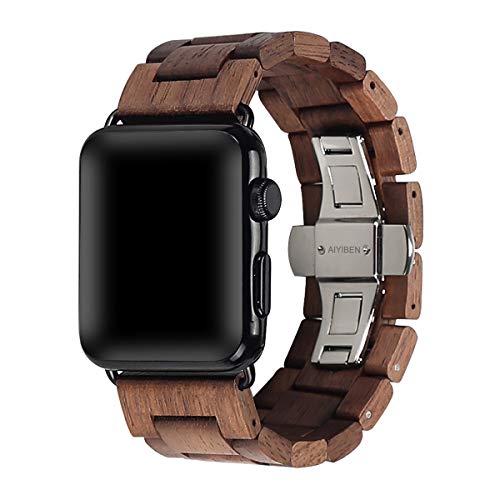 AIYIBEN Uhrenarmband aus Holz 42mm/44mm/45mm/49mm mit Schmetterlingsschnalle aus Edelstahl, kompatibel mit der iWatch Ultra 2 SE Serie 1 2 3 4 5 6 7 8 9 (walnuss) von AIYIBEN