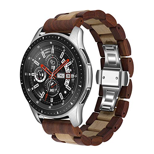 Holz Armband 22mm Kompatibel mit Samsung Galaxy Watch 3 45mm/Gear S3 46mm,Holz Edelstahl Uhrenarmband Schnellverschluss Armband Armband Armband für Amazfit GTR 47mm (Rot und Ahorn 22MM) von AIYIBEN