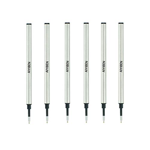 Tintenroller-Mine 4,37''，Roller Ball Fine Point 0,5 mm, German Ink Refill Packung mit austauschbaren Kugelschreiber Refills Medium Point(6er Pack) (schwarz) von AIYIBEN