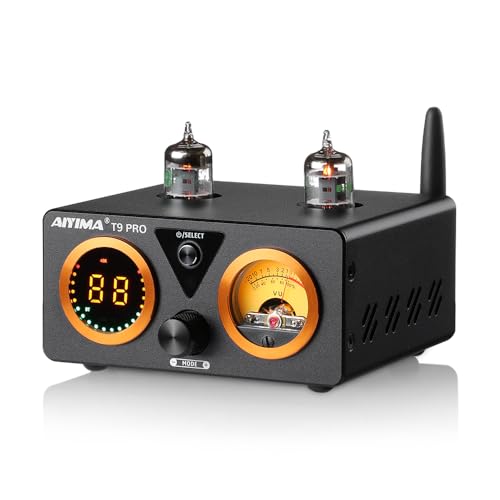 AIYIMA T9PRO JAN5725 Vakuumröhrenverstärker 100Wx2 TPA3250 Stereo-USB-DAC-Verstärker QCC3031 Bluetooth 5.1 aptxHD COAX/OPT HiFi-Heimaudio-Digitalverstärker mit VU-Meter (32-V-Netzteil) von AIYIMA