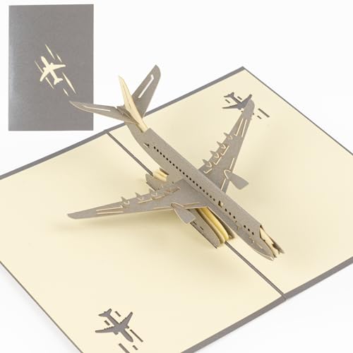 AIYONG Flugzeug-3D-Grußkarte,Geburtstagskarte mit Umschlag Popup-Grußkarte 3D-Grußkarte Flugzeuggrußkarte Faltbare Grußkarte für alle Festivals von AIYONG