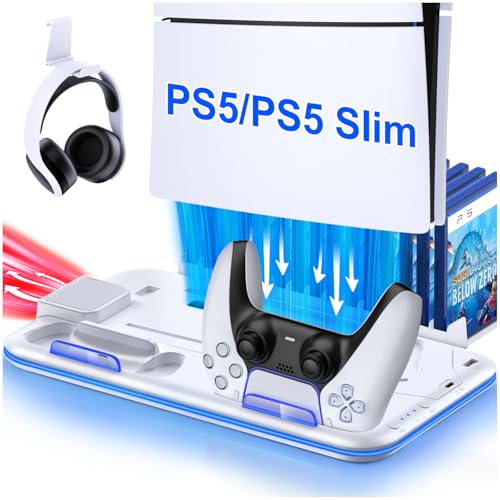 Kühlstation für PS5 / PS5 Slim Konsole, Dual-Controller, Ladegerät für PlayStation 5 Konsole, 3 Stufen einstellbare Lüftergeschwindigkeit, leise Kühlung, LED-Beleuchtung, 15 Spielplätze, Weiß Kühlstation für PS5 / PS5 Slim Konsole, Dual-Controller, Ladegerät für PlayStation 5 Konsole, 3 Stufen einstellbare Lüftergeschwindigkeit, leise Kühlung, LED-Beleuchtung, 15 Spielplätze, Weiß von AIfasterfly