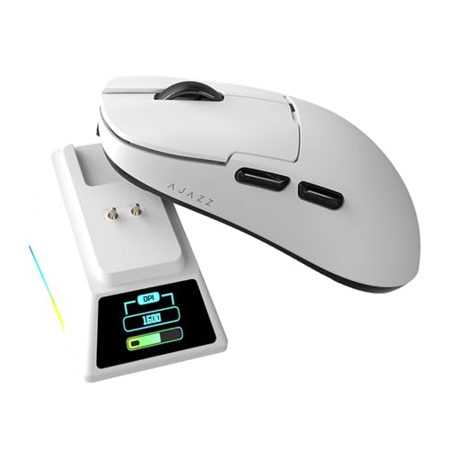 AJAZZ AJ159-APEX Gaming-Maus 8K PAW3390 Sensor|Magnetische RGB-Ladestation mit Bildschirm|2,4G,Wired,Bluetooth|Ergonomic|42KDPI|400mAh Batterie|Leichtgewicht,für Windows, MacOS, ChromeOS von AJAZZ