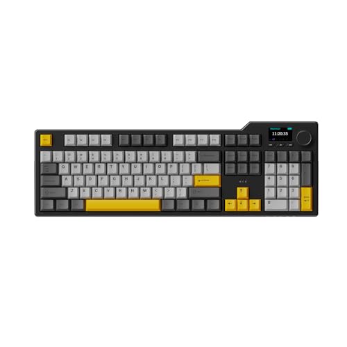 AK35I V3 Grey with Screen Gaming Tastertur Kabelgebundene Mechanische Gaming-Tastatur, 104 Tasten mit Multimedia-Tasten und Drehknöpfen|5-Layer-Pad|OEM-Spezifikation|PBT-Tastenkappen von AJAZZ