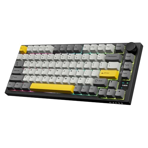 AJAZZ AK820PRO 75% TKL mechanische Gaming-Tastatur,2,4G kabellos/BT5.1/USB-C verkabelt,81 Tasten mit TFT-Farbdisplay&CNC-Knopf,RGB-Beleuchtung,Hot-Swap,PBT-Tastenkappe,4000mAh Akku–Schwarz Grau von AJAZZ