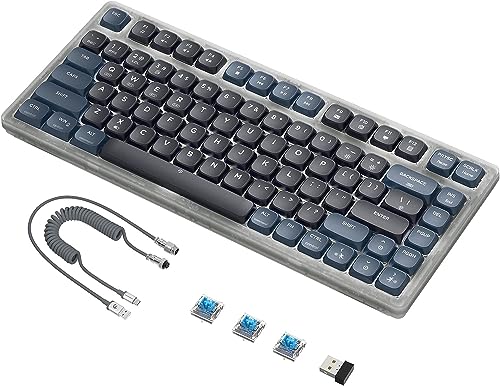AJAZZ AK832 Mechanische Tastatur, 75% Flache kabellose Tastatur, unterstützt Bluetooth 5.1, 2,4 G und Kabelverbindung, ultradünne Tastatur, Air75, G213, kompatibel mit Windows und Mac OS–Blue Switch von AJAZZ