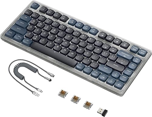 AJAZZ AK832 Mechanische Tastatur, 75% Flache kabellose Tastatur, unterstützt Bluetooth 5.1, 2,4 G und Kabelverbindung, ultradünne Tastatur, Air75, G213, kompatibel mit Windows und Mac OS–Brown Switch von AJAZZ