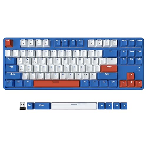 AJAZZ AK871 Kabellose Gaming-Tastatur 75%, Bluetooth/2,4 GHz Wireless Dual-Modi, TKL 80% Mechanische Tastatur mit Hot-Swappable Linear Red Switch, Kompakte 87 Tasten Non-Backlit für Win/Mac – Blau von AJAZZ