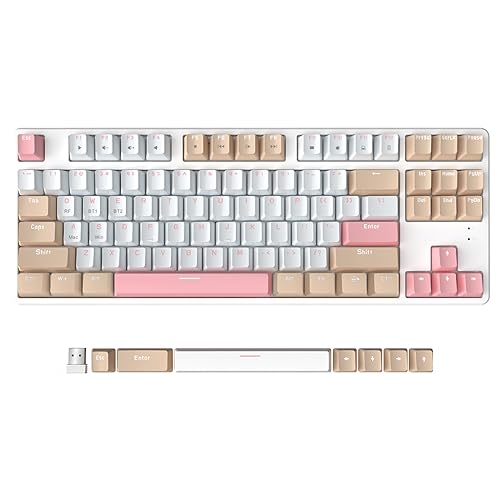 AJAZZ AK871 Kabellose Gaming-Tastatur 75%, Bluetooth/2,4 GHz Wireless Dual-Modi, TKL 80% Mechanische Tastatur mit Hot-Swappable Linear Red Switch, Kompakte 87 Tasten Non-Backlit für Win/Mac – Weiß von AJAZZ