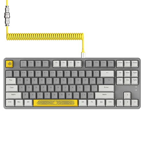 AJAZZ AK873-75% Wired Gaming Tastatur-Hot Swappable Rote Schalter Mechanische Tastatur TKL 80%-Spiral USB-C Kabel-RGB Light Up 87 Tasten PBT Keycaps-Abnehmbare Magnetic Abdeckung für PC/Mac-LightGrey von AJAZZ