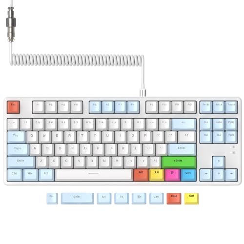 AJAZZ AK873-75% Wired Gaming Tastatur mit Spiral USB-C Kabel-Hot Swappable Blue Switch Mechanische Tastatur- RGB TKL 80% QWERTY 87 Tasten Color PBT Keycap-Abnehmbare Magnetic Abdeckung für PC/Mac-Blau von AJAZZ