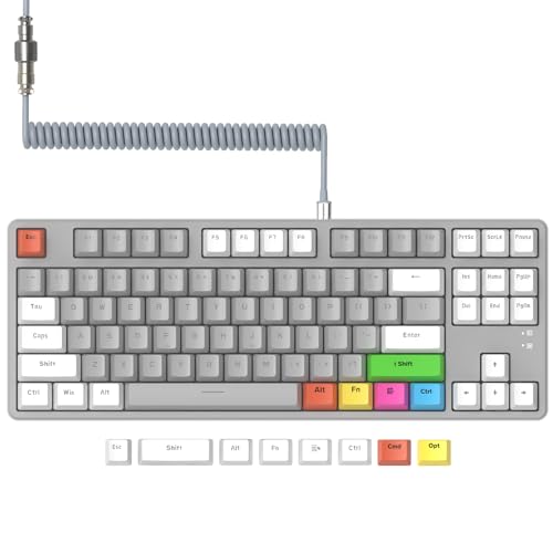 AJAZZ AK873-75% Wired Gaming Tastatur mit Spiral USB-C Kabel-Hot Swappable Rote Switch Mechanische Tastatur- RGB TKL 80% QWERTY 87 Tasten Color PBT Keycap-Abnehmbare Magnetic Abdeckung für PC/Mac-Grau von AJAZZ