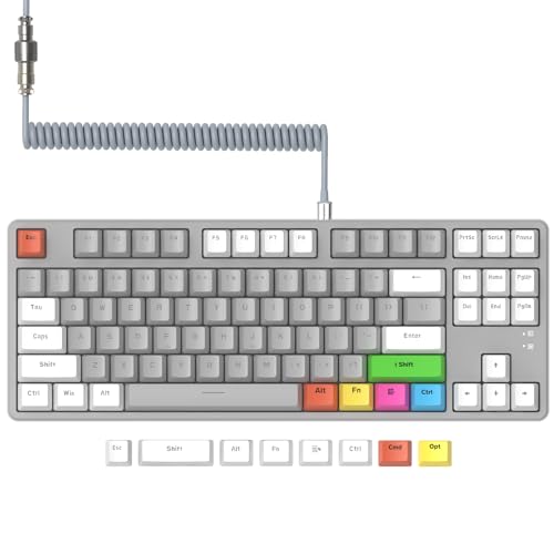 AJAZZ AK873-75% Wired Gaming Tastatur mit Spiral USB-C Kabel-Hot Swappable Rote Switch Mechanische Tastatur- RGB TKL 80% QWERTY 87 Tasten Color PBT Keycap-Abnehmbare Magnetic Abdeckung für PC/Mac-Grau von AJAZZ