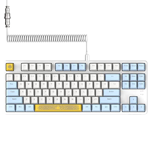 AJAZZ AK874-75% Wired Gaming Tastatur mit Spiral USB-C Kabel-Hot Swappable Blauer Schalter Mechanische Tastatur-Light Up TKL 80% Kompakt 87 Tasten PBT Keycap-Abnehmbare Magnetic Abdeckung für PC/Mac von AJAZZ
