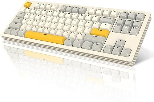 AJAZZ AKC087 Mechanische Tastatur, Tri-Mode-Verbindung, kabellose BT5.0-Tastatur, mehrschichtige Metallbasis, kompaktes 87-Tasten-Layout, TKL, Retro-Tricolor, Hotswap-fähige wiederaufladbare RGB-Tasta von AJAZZ