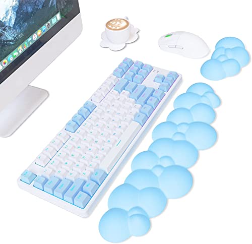 AJAZZ Cloud Tastatur-und Mauspad-Handgelenkauflage-und Untersetzer-Set, Memory-Schaum mit Rutschfester Gummiunterseite, lindert Handgelenk-und Ellenbogenschmerzen, ergonomisch für Büro/Spiele-Blau von AJAZZ