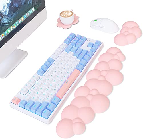 AJAZZ Cloud Tastatur-und Mauspad-Handgelenkauflage-und Untersetzer-Set, Memory-Schaum mit Rutschfester Gummiunterseite, lindert Handgelenk-und Ellenbogenschmerzen, ergonomisch für Büro/Spiele-Pink von AJAZZ