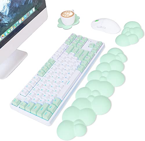 AJAZZ Cloud Tastatur-und Mauspad-Handgelenkauflage-und Untersetzer-Set,Memory-Schaum mit Rutschfester Gummiunterseite,lindert Handgelenk-und Ellenbogenschmerzen,ergonomisch für Büro/Spiele-Grün von AJAZZ