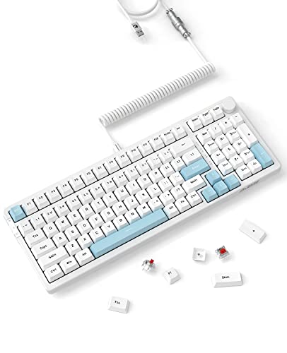 AJAZZ Mechanische Gaming-Tastatur mit 96 % Hot-Swap-fähiger Dichtung, mit benutzerdefiniertem USB-C-Kabel, Dreifachmodus 2,4 G/BT5.1, kabelgebunden, 99 Tasten mit Knopf, 1400 mAh, keine von AJAZZ