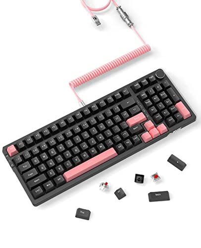 AJAZZ Mechanische Gaming-Tastatur mit 96% Hot-Swap-fähiger Dichtung und speziell gewickeltem USB-C-Kabel, Dreifachmodus 2,4 G / BT5.1 / kabelgebundene 99 Tasten mit Knopf (Schwarz-Roter Schalter) von AJAZZ