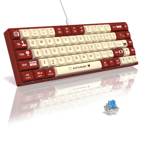 AK680 65% kabelgebundene Hotswap-Mechanische Gaming-Tastatur, 68 Tasten tragbar Anti-Ghosting, Regenbogenbeleuchtung programmierbar, Eva-Sandwich, ergonomisch, Ärmelblauer Schalter für MAC/Win-Rot von AJAZZ