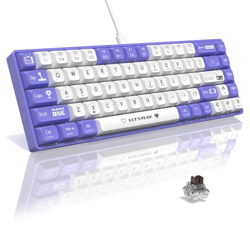 AK680 65% kabelgebundene Hotswap-Mechanische Gaming-Tastatur, 68 Tasten tragbar Anti-Ghosting, Regenbogenbeleuchtung programmierbar, Eva-Sandwich, ergonomisch, Ärmelbrauner Schalter für MAC/Win-Lila von AJAZZ