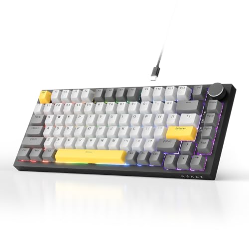 AJAZZ AK820 Kabelgebundene Mechanische Tastatur, Gaming-Tastatur, Südausrichtung RGB|Lautstärkeregler|82 Tasten|PBT-Tastenkappen|Poron Cotton|Hot-Swap-Fähiger, Custom Drivers für Windows MacOS Linux von AJAZZ