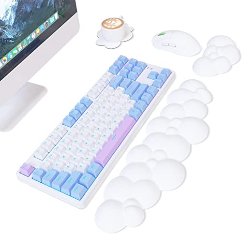 AJAZZ Cloud Tastatur-und Mauspad-Handgelenkauflage-und Untersetzer-Set, Memory-Schaum mit Rutschfester Gummiunterseite, lindert Handgelenk-und Ellenbogenschmerzen, ergonomisch für Büro/Spiele-Weiß von AJAZZ