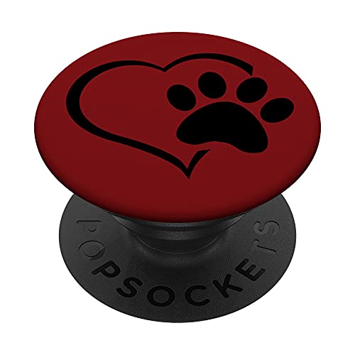 Dunkelrot – Hundepfotenabdruck in Herzform PopSockets mit austauschbarem PopGrip von AJC Dog Paw Prints