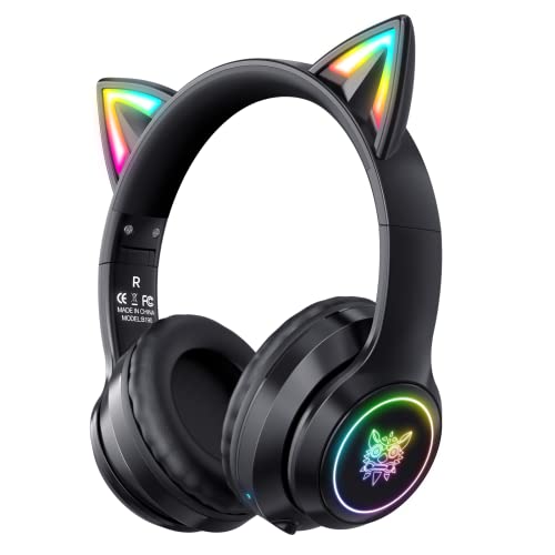 AJIJAR Bluetooth-Katzenohr-Kopfhörer Für Kinder, Faltbarer Kopfhörer Im Kabellosen Und Kabelgebundenen Modus, Mit Mikrofon, RGB-Licht von AJIJAR