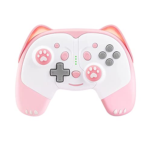 AJIJAR Kabelloser Controller kompatibel mit Nintendo Switch/Switch Lite, Bluetooth Pro Controller mit Turbo, Bewegung, Vibration, Weckfunktion, Kopfhöreranschluss und atmendem LED-Licht (Rosa) von AJIJAR