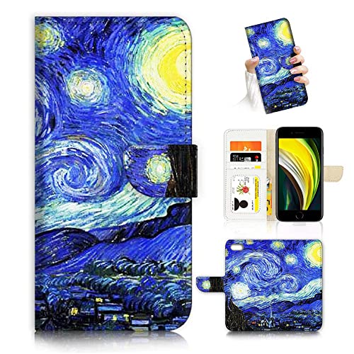 AJOURTEK Für iPhone 8, iPhone 7, iPhone 6, iPhone SE 2., iPhone SE 3., Kunstdesign, Flip Wallet Style Cover Case Vincent Van Gogh Malerei Rundumschutz AD004 (#24890 Sternennacht) von AJOURTEK