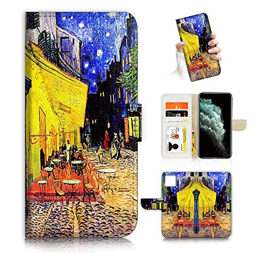 AJOURTEK Schutzhülle für iPhone 12, iPhone 12 Pro, Kunstdesign, Flip Wallet Style Cover Case Vincent Van Gogh Painting Ganzkörperschutz AD004 (#24894 Cafe Terrace at Night) von AJOURTEK