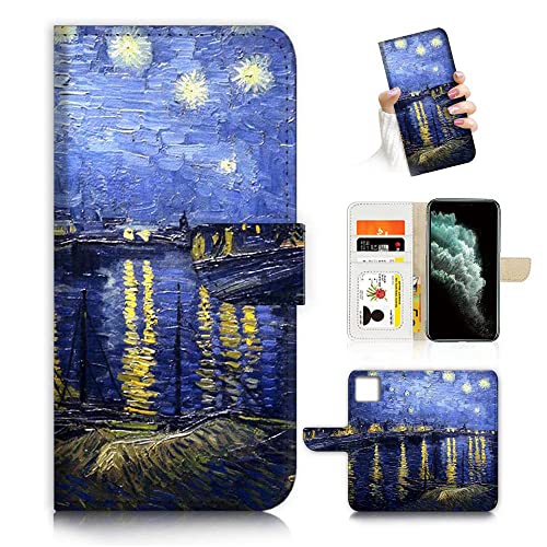 AJOURTEK AD004 Schutzhülle für iPhone 12, iPhone 12 Pro, kunstvoll gestaltetes Design, zum Aufklappen, Ganzkörperschutz, AD004 (#24888 Sternennacht über dem Rhone) von AJOURTEK