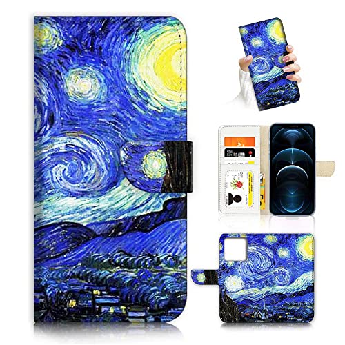 AJOURTEK Schutzhülle für iPhone 12 Pro Max, Kunstdesign, Flip Wallet Style Cover Case Vincent Van Gogh Malerei Ganzkörperschutz AD004 (#24890 Sternennacht) von AJOURTEK