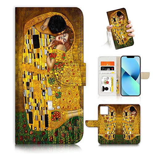 AJOURTEK Schutzhülle für iPhone 13, Kunstdesign, Flip Wallet Style Cover Case Vincent Van Gogh Malerei Ganzkörperschutz AD004 (#24893 The Kiss) von AJOURTEK