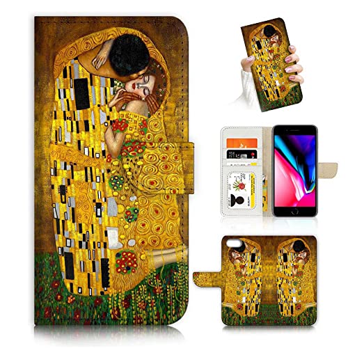 AJOURTEK Schutzhülle für iPhone 8 Plus, iPhone 7 Plus, Kunstdesign, Flip Wallet Style Cover Case Vincent Van Gogh Malerei Ganzkörperschutz AD004 (#24893 The Kiss) von AJOURTEK