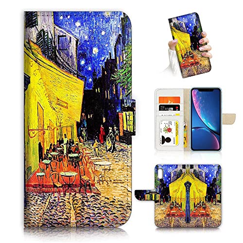 AJOURTEK Schutzhülle Handy für iPhone XR, Kunstdesign, Flip Wallet Style Cover Case Vincent Van Gogh Malerei Ganzkörperschutz AD004 (#24894 Cafe Terrace at Night) von AJOURTEK