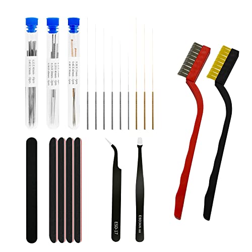AJOYIB 3D Drucker Düsenreiniger Kit, 9 Größen von Düsenreinigungsnadeln Mit heißem Ende Pinsel 3D-Modell-Schleifstreifen 40 Pcs 3D-Drucker-Werkzeug-Kit von AJOYIB