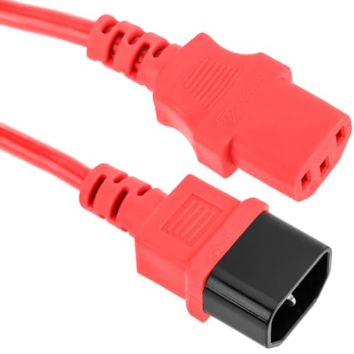 AJTECH® 3M Kaltgerätekabel Verlängerung - IEC C13 C14 Robustes Netzkabel 3 Polig 1,0mm² Reines Kupfer - Kompatibel Stromkabel Verlängerung Beamer Computer PC Monitor Drucker USV Kabel - 3 Meter Rot von AJTECH